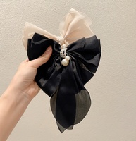 Nouveau doux perle arc pinces à cheveux élégant fille Long ruban chapeaux pinces à ressort mignon Style cheveux accessoires