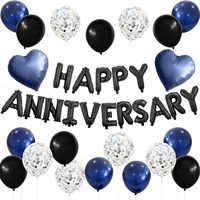 Kit de Décoration Anniversaire Noir Blanc Or – Bannière Joyeux Anniversaire, Ballons Cœur en Latex et Aluminium pour Célébration de Mariage, Événement Surprise, Nuit Romantique