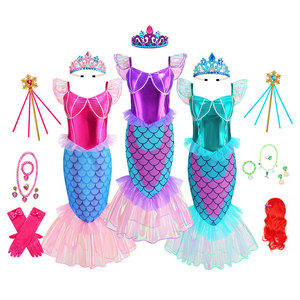 Disfraz de Ariel para Niñas, Estilo Nuevo, Vestido de Sirena con Mangas de Volantes, para Halloween, Disfraz de Fantasía - Product Image 4