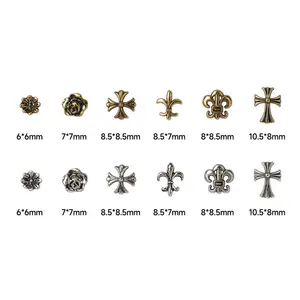 A138 Chrome Heart Design 3D Nail Charms Antique Cross diy 12 Grids Manicure Jewelry Accessories For Nail Art Decoration