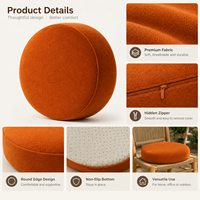 Coussin de sol rond en velours terracotta, antidérapant, avec fermeture éclair dissimulée, housse lavable, noyau haute résilience, pour yoga