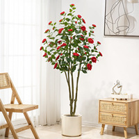 Hoge realistische kunstmatige camelia boom van plastic, milieuvriendelijke binnen-/buitendecoratie voor kantoor, koffiezaak, Kerstmis, Pasen
