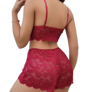 <span class=keywords><strong>Pigiama</strong></span> con spalline sottili in <span class=keywords><strong>pizzo</strong></span> di lusso e Set <span class=keywords><strong>corto</strong></span> Lingerie Set due pezzi Sexy per la casa biancheria da notte Sexy - Product Image 4