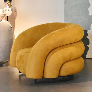 Moderner Nordischer Oranger Einzelner Loungesessel aus Leder und Samt, Relaxsessel, Akzentstuhl für das Wohnzimmer - Product Image 5