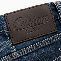 Jeans vintage personnalisés pour hommes, coupe droite, 14 oz, bleu délavé, effet vieilli, broderie éclair, motif nid d'abeille, hiver automne