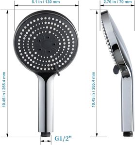 Pommeau de douche à main au design moderne, chromé noir haute pression, pour salle de bain - Product Image 2