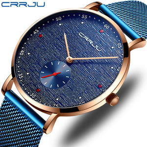 CRRJU Orologio da uomo alla moda, semplice, ultra sottile, con cinturino in maglia di acciaio inossidabile, orologio da polso al quarzo, casual, impermeabile, orologio da uomo, regalo <span class=keywords><strong>per</strong></span> uomo - Product Image 1