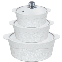 Nouvelle conception de processus pour un ensemble de trois marmites à soupe à double oreilles en porcelaine blanche pure pour les fêtes, les mariages et l'accueil des invités