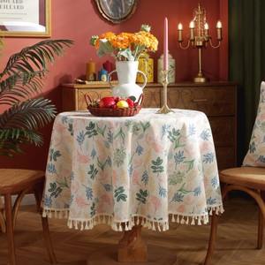 ผ้าปูโต๊ะยุโรปปลายสูงมีพู่พิมพ์ลายดอกไม้พืชสีเขียวแบบย้อนยุค - Product Image 3