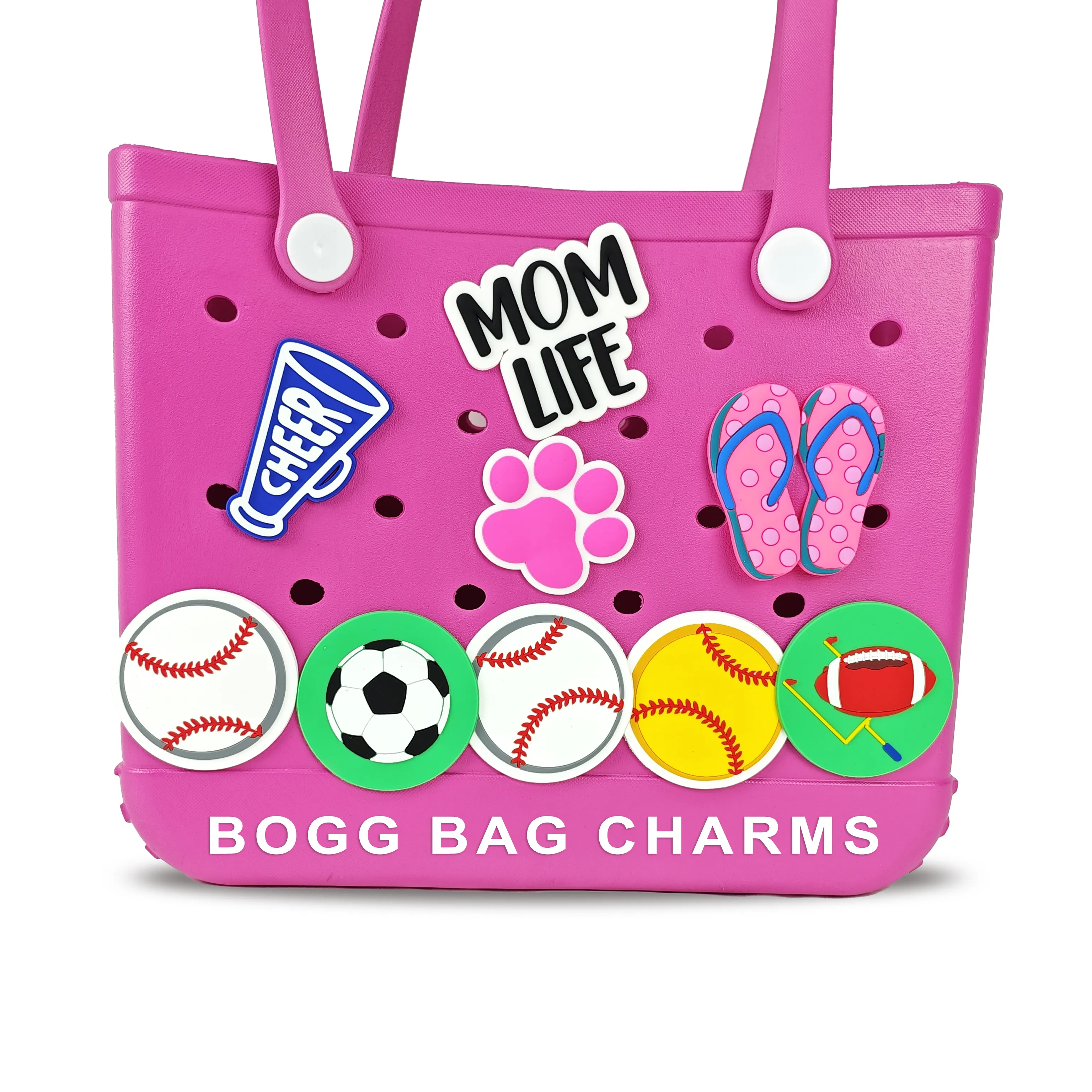 Venta al por mayor bolsa de mano bits logotipo personalizado softbol béisbol fútbol silicona playa Bogg bolsa encantos accesorios insertos