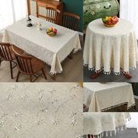 Nappe en coton et lin brodée florale lavable Décoration en macramé en Chine pour anniversaire Café Chambre à coucher Table à manger Hôtel