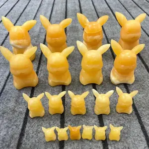 Folk Ambachten Pikachu Anime Figuur Groothandel Schattige Pikachu Sculptuur Geel Jade Snijwerk