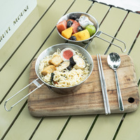Batterie de cuisine pour l'extérieur Bol de camping en acier inoxydable avec passoire Louche Cuillère à soupe Couverts