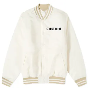 High Quality Stylish Custom Embroidered Logo 100% Nylon Men's Baseball Jacket Custom White Snap Button Men's Baseball Jacket