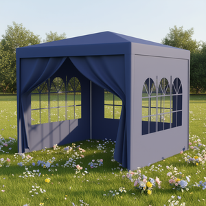 เต็นท์ปาร์ตี้สีน้ำเงินขนาด 10x10 ฟุต โครงอะลูมิเนียมแข็งแรงทนทาน พร้อมผนังถอดออกได้ 4 ด้าน สำหรับงานแต่งงานกลางแจ้ง ศาลาทรงจั่ว - Product Image 2
