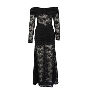 Abito da festa ZHEZHE da donna, estivo, slim fit, sexy, con <span class=keywords><strong>spalle</strong></span> <span class=keywords><strong>scoperte</strong></span>, <span class=keywords><strong>maniche</strong></span> <span class=keywords><strong>lunghe</strong></span>, in pizzo, aderente sui fianchi. - Product Image 4