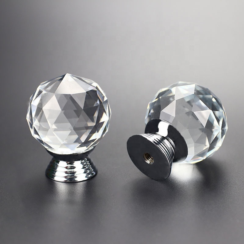 30mm Clear Crystal Glass Door Knobs with Screw Cupboard Cabinet Handle Drawer Pull Handle