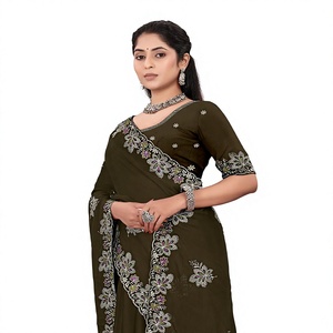 Vexotrend Indian CustomizationDesigner Women's Satin Chiffon <b>Saree</b> Embroidery Swarovski Patola Design Traditional Style Wedding - Product Image 1