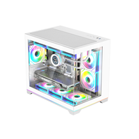 Boîtier PC de bureau Mid-Tower panoramique en verre trempé pour ordinateur de jeu, compatible MATX