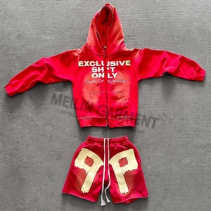 Conjunto de Sudadera con Capucha y Pantalones Cortos de Invierno para Hombre, Dos Piezas, Lavado Ácido, con Cierre Completo, Personalizable con Logotipo - Product Image 2