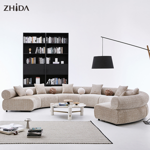 Set di Divani Moderni in Tessuto Curvo 1+2+3 con Base Dorata e Cuscini Morbidi per Soggiorno, Appartamento e Villa - Product Image 1