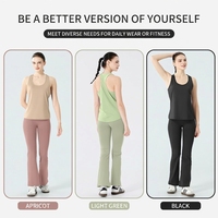 Set Yoga Wanita 2-Piece Solid Celana High Waisted Flare Longgar Tank Top Racerback Cepat Kering Bahan Spandex/Nylon Bernapas
