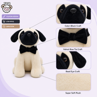 Maßgefertigtes Plüsch-Spielzeug Mops Hund Stofftier Plüschtiere für Kinder Schwarz und Creme Welpen-Puppe Mit Fliege Plüsch-Hundespielzeug