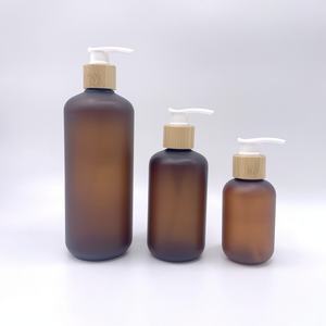 Bouteille en verre ambré mat de haute qualité, givrée, avec pompe et couvercle en bambou, pour shampoing et lotion, 100ml, 200ml, 300ml, 500ml - Product Image 3