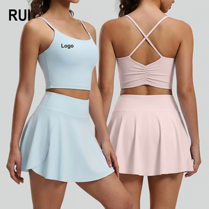 RUIQUWIN Summer Womens 2 Piece Tennis <b>Skirt</b> Set Breathable Plus Size Naked Feeling Yoga Bra High <b>Elastic</b> Sportswear Workout - Product Image 1