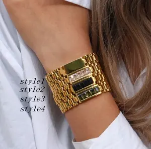 Luxury Gemstone Jewelry Watch Band Bracelet Waterproof Gold Plated Stainless Steel Colorful Watchband Zircon Bracelet