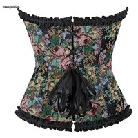 Corset Vintage Renaissance pour Femme, Taille Plus XS-XXL, à Maintien Ferme, en Dentelle Noire à Volants, en Tissu Non-Tissé