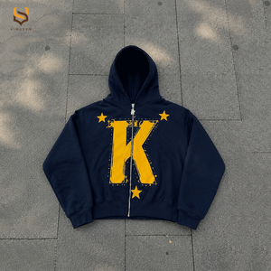 Custom High Quality Rhinestone Print <b>Zip</b> Up Hoodie Heavyweight 100% Cotton French Terry Oversized Men Sun Faded Hoodie - Product Image 1