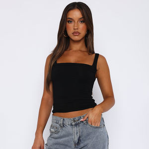 Solid Color Ruched <b>Tank</b> <b>Top</b> <b>for</b> <b>Women</b> - Square Neck Bodycon Slim Fit, Stretchy Sexy European American Style - Product Image 4