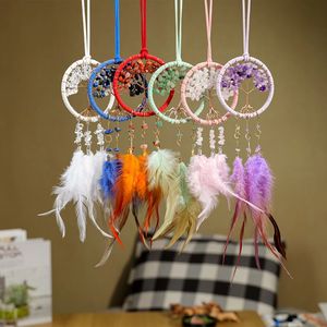 Acchiappasogni Intrecciato con Quarzo Rosa e Cristalli Naturali, Ciondolo per Auto con Chips di Ametista, Decorazione per la Casa - Product Image 1