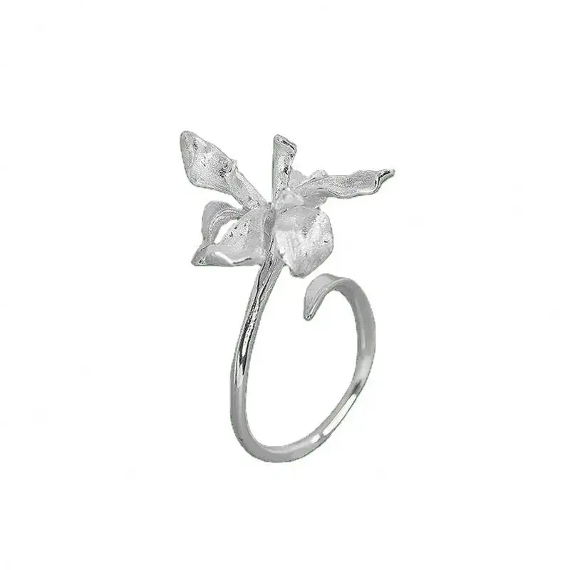 Plata 925 Adjustable Hot Selling Wedding Vintage Sterling Silver Jewelry 925 Ring Irises Lily Flower Ring