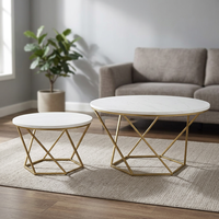Table basse en marbre avec structure en métal finition or, design élégant, fournisseur direct indien, pour salon.