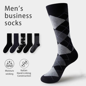 Kaus kaki bisnis pria kaus kaki katun kasual warna polos Bar horisontal tabung kotak berlian panjang lembut dan bernapas - Product Image 2