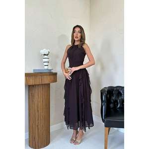 ชุดราตรีสีน้ำตาลด้านหน้าและมีระบาย - Product Image 4