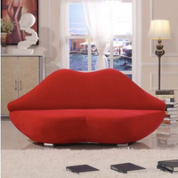 Juego de Sofás con Diseño Especial en Forma de Labios Rojos, Patas de Madera para Muebles de Sala de Estar