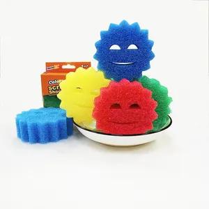 Soft In Warm Water Hard In Cold Water ColorBox Smart Cleaning Sponge Smiley Face For Kitchen Washing Husband Wife Daddy Mommy