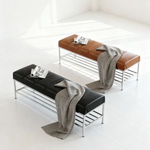 Banc à chaussures rembourré avec cadre en fer, banc long avec rangement pour entrée, chambre ou couloir - Product Image 5