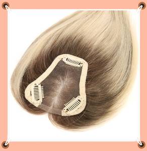 Topper de cheveux naturels en dentelle de soie, 100% Remy vierge, avec 3 clips, en dentelle <span class=keywords><strong>suisse</strong></span> naturelle respirante, pour femmes - Product Image 4