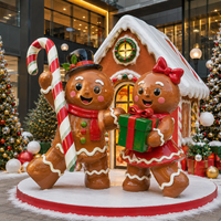 Sculpture de maison en fibre de verre personnalisée en forme d'homme en pain d'épices pour la décoration de centres commerciaux en période des fêtes