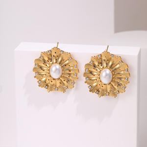 Style Vintage en alliage de Zinc à la mode boucles d'oreilles perle déclaration Sunburst Design unisexe élégant cadeau bijoux - Product Image 3