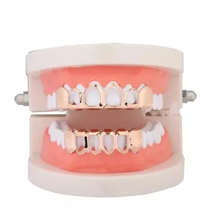 Trendy Top Bottom Hollow Out Gold Plated Teeth Grillz Hip Hop Jewelry For Men