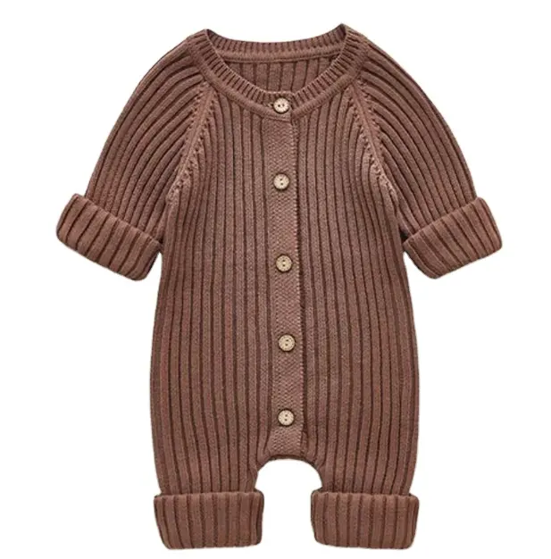 Moda yenidoğan çocuklar kış kazak bebek takım elbise uzun kollu özel renk örgü pamuk bebek kazak elbise tulum