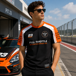 T-shirt de fan de course personnalisé à manches raglan et blocs de couleur, avec numéro imprimé devant et derrière, pour équipe de pit stop, sport automobile, vente en gros - Product Image 1