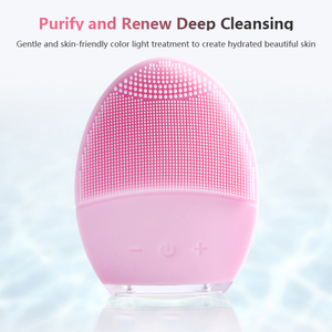 IPX7 Double Sided Waterproof Electric Sonic Face <b>Scrubber</b> Brush Mini Silicone Exfoliating <b>Facial</b> Cleansing Brush - Product Image 5