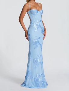 Nuevo Vestido Largo con Espalda Descubierta y Lazos Cruzados, Bordado 3D, Exquisito Bordado Floral, Vestido Formal para Banquete - Product Image 1