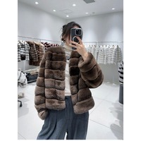 Manteau en fourrure de lapin Rex véritable pour femme, hiver, épais et chaud, design côtelé horizontal, veste courte, vêtement d'extérieur en fourrure à la mode pour femme